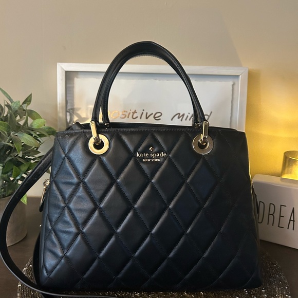 Kate Spade Black Quilted Leather Satchel Bag Tote Bag - Picture 2 of 6